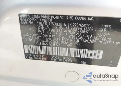 2011 Toyota Rav4 z USA, uszkodzony, nr VIN 2T3JF4DV5BW098277